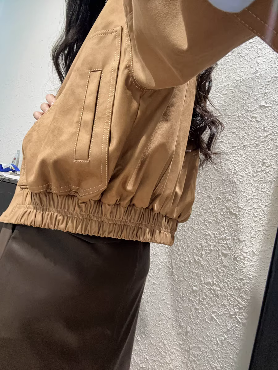 Cùng phong cách như chương trình ys1! Áo khoác da lộn dáng rộng phong cách retro Melard có cổ bẻ dành cho nữ, mới cho mùa thu.