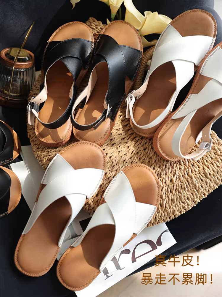 Xả kho! Siêu mềm! Không gây mỏi chân! Dép da thật không chà xát chân, dép đế mềm, hàng mới về mùa hè dành cho nữ.