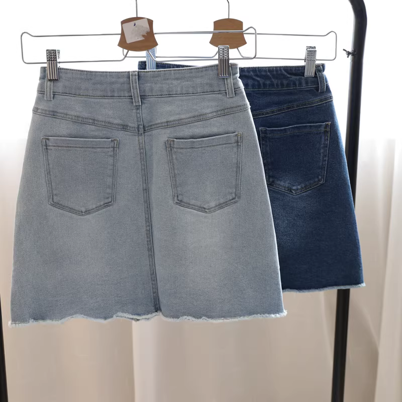 Váy denim cao eo kiểu dáng mới đầu xuân, chất liệu denim Thổ Nhĩ Kỳ, váy ngắn mùa hè nữ, ôm dáng, kiểu dáng chữ A