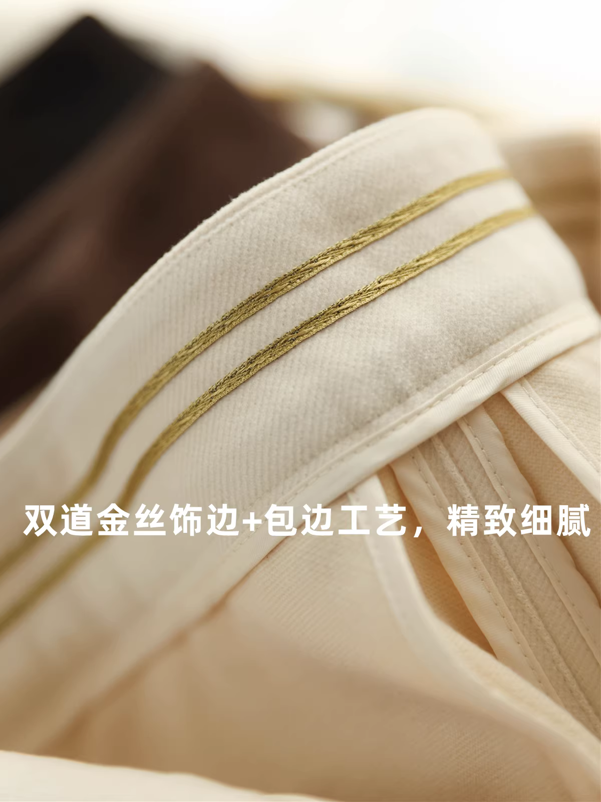 Quần lõi thu đông, phong cách đi làm, giảm béo, lót lông cừu, quần thuốc lá cạp cao có nút vàng, quần len nữ, quần dài