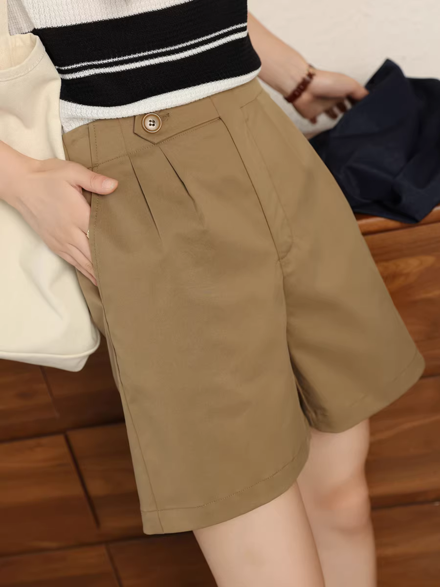 Mặc nó để làm cho đôi chân của bạn trông dài hơn! Phong cách mùa hè mới dành cho phụ nữ nhỏ nhắn: quần short dáng rộng chữ A, lưng cao, co giãn, dáng rộng, giúp thon gọn, mặc thường ngày.