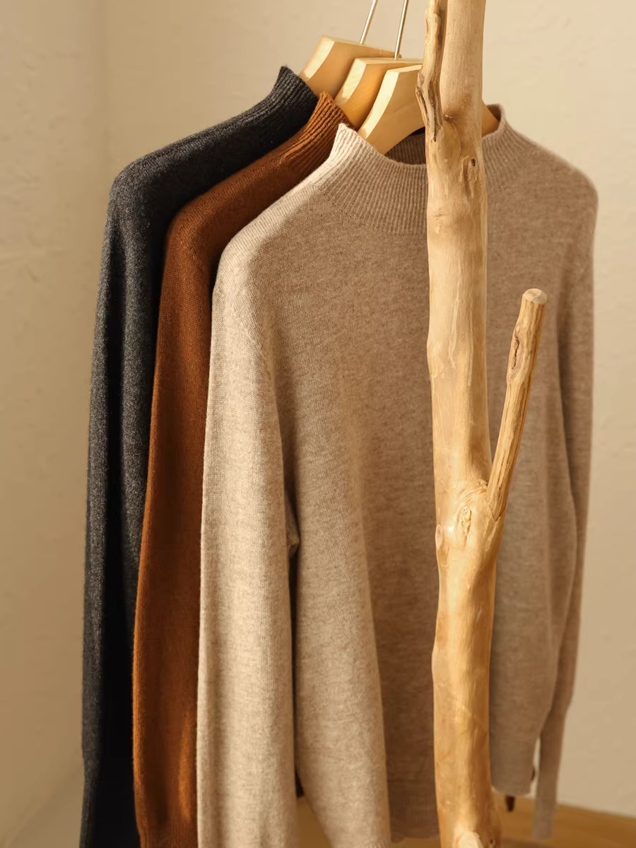 Áo len đa năng cơ bản 100% len merino dày 200g liền mạch, kiểu nửa cổ lọ dành cho nữ mùa thu đông