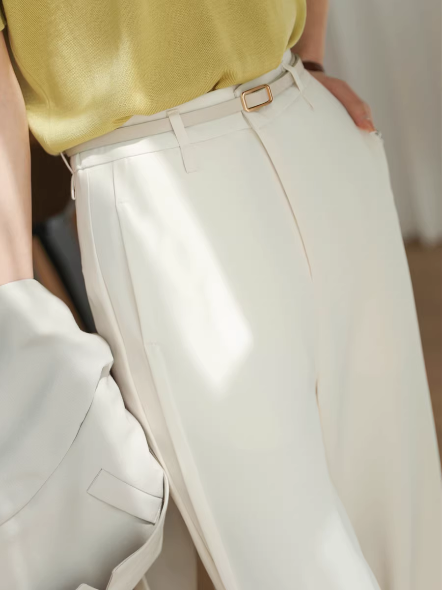 Xả kho! Quần ống rộng dáng thẳng lưng cao, xếp ly hai lớp ở eo, kiểu dáng công sở, tôn dáng, dành cho nữ mùa hè.