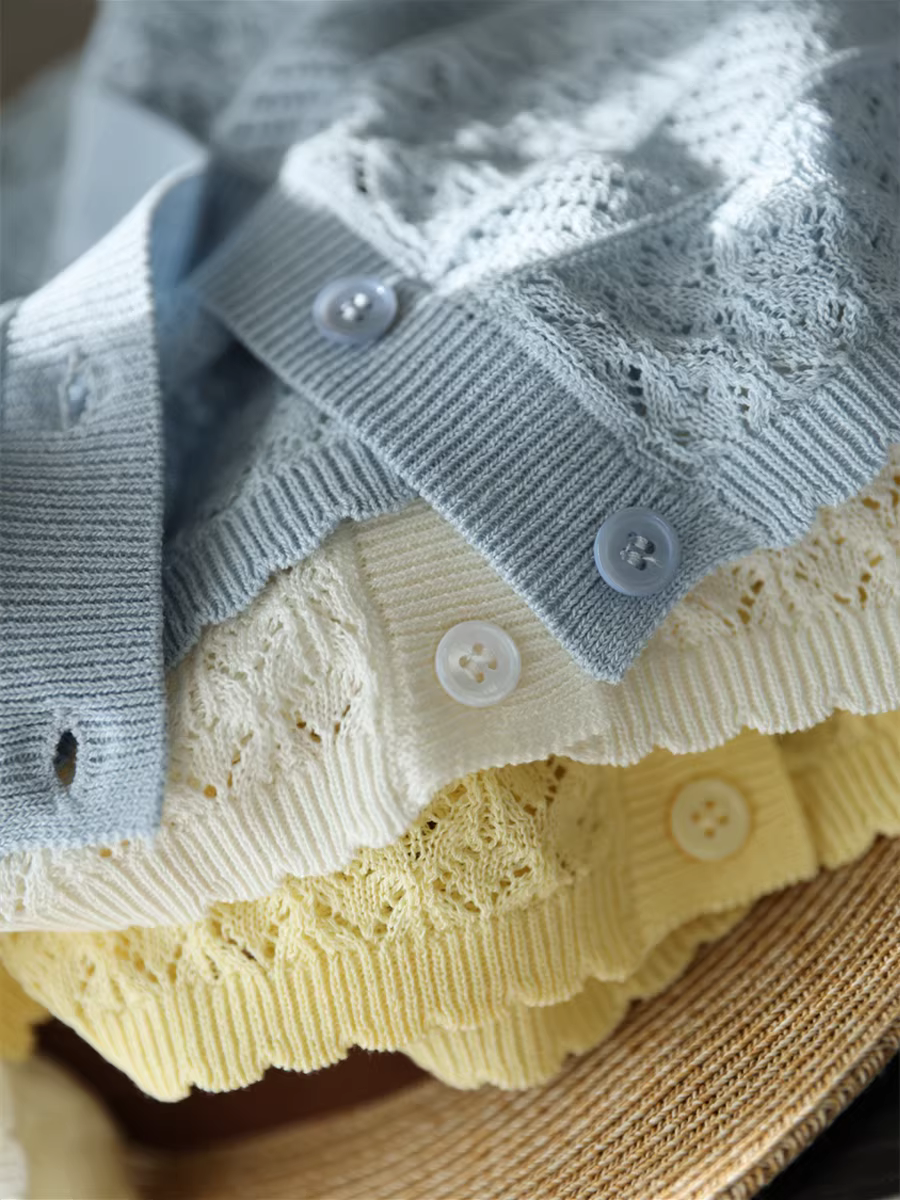 Áo cardigan ngắn tay cổ tròn dệt kim rỗng thoáng mát bằng vải lanh lyocell mùa hè lãng mạn dành cho nữ mùa hè mới