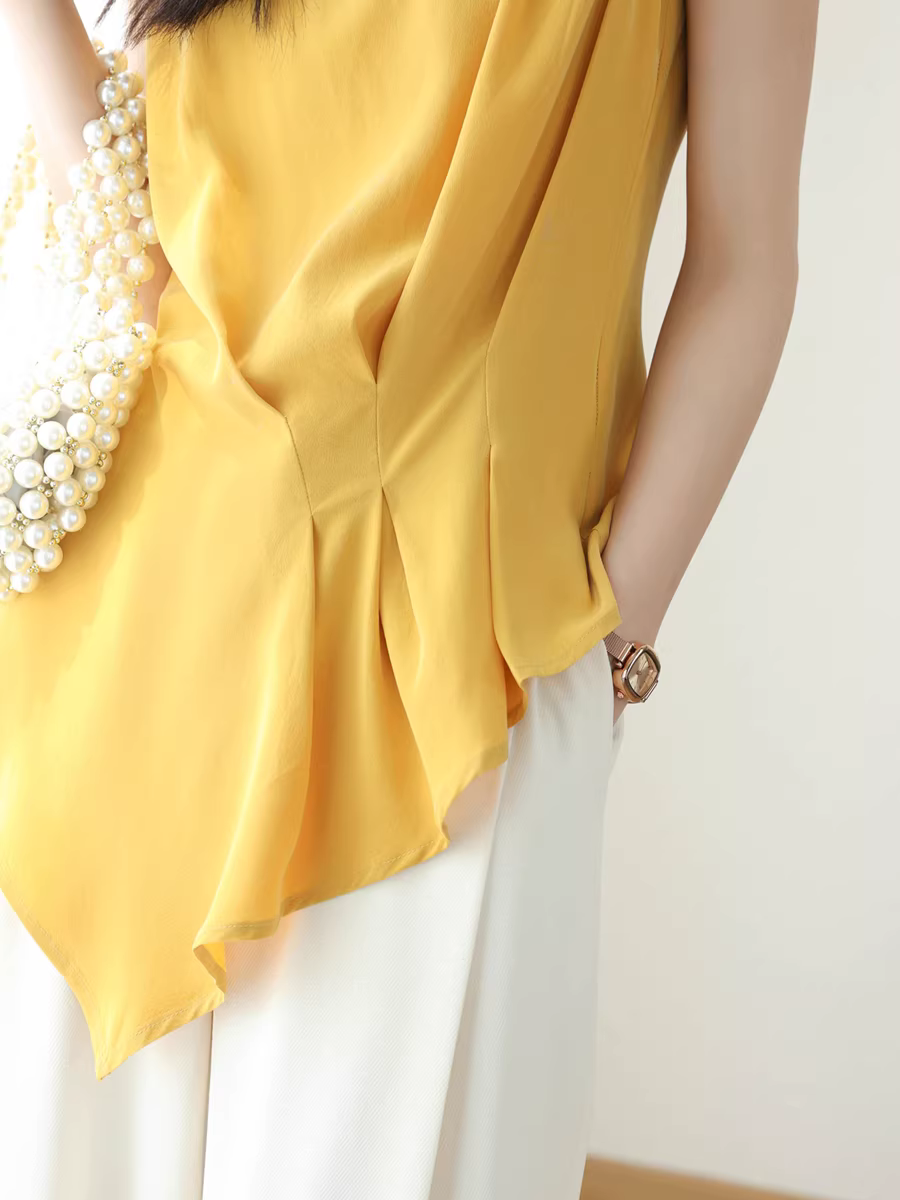 Ưu đãi đặc biệt! Áo lụa tơ tằm 100% hai lớp, ôm eo ba chiều, giảm béo, cổ tròn, không tay dành cho nữ, mùa hè.