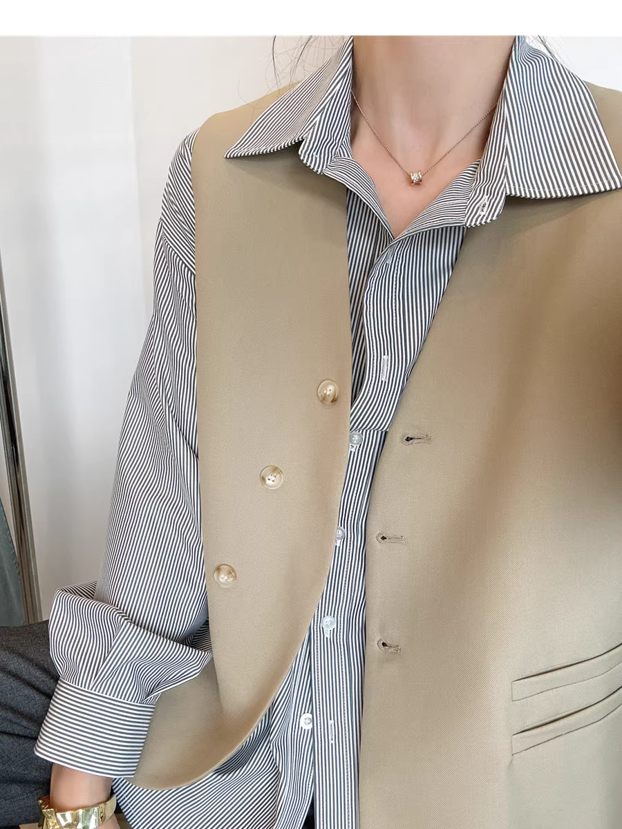 Áo khoác vest kiểu dáng thanh lịch và tinh tế dành cho nữ với áo không tay cổ chữ V mềm mại, không nhăn dành cho nữ, mới dành cho mùa xuân và mùa hè.