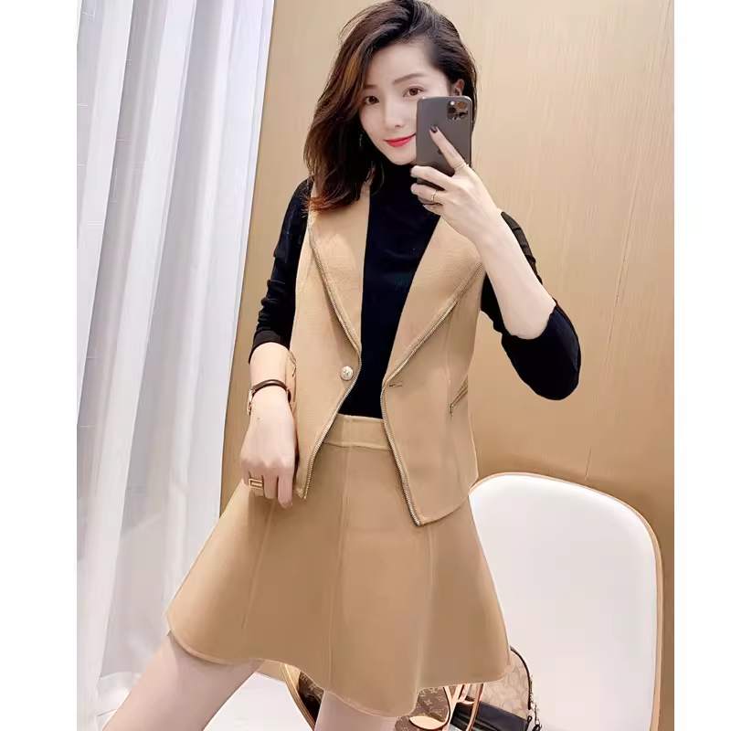 Xả kho cuối năm, bộ vest len thủ công hai mặt + chân váy hai mảnh giá cực tốt dành cho nữ, mùa thu đông