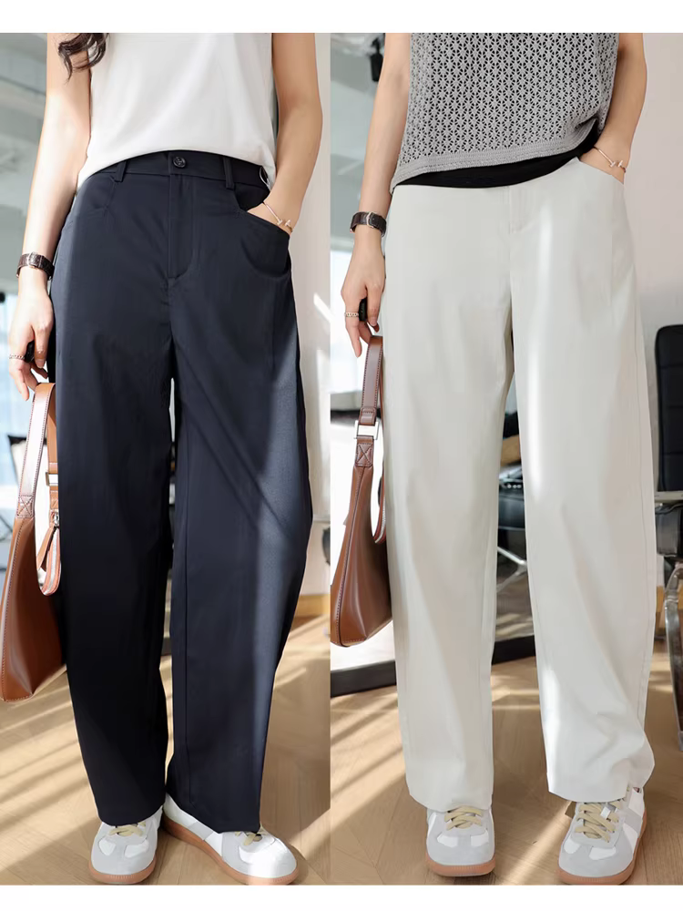 Nhẹ, không gây áp lực, chống nhăn! Quần ống thẳng dáng suông, chất liệu cotton mềm mại như mây, cạp cao, tôn dáng, dành cho nữ, mẫu mới cho mùa hè.