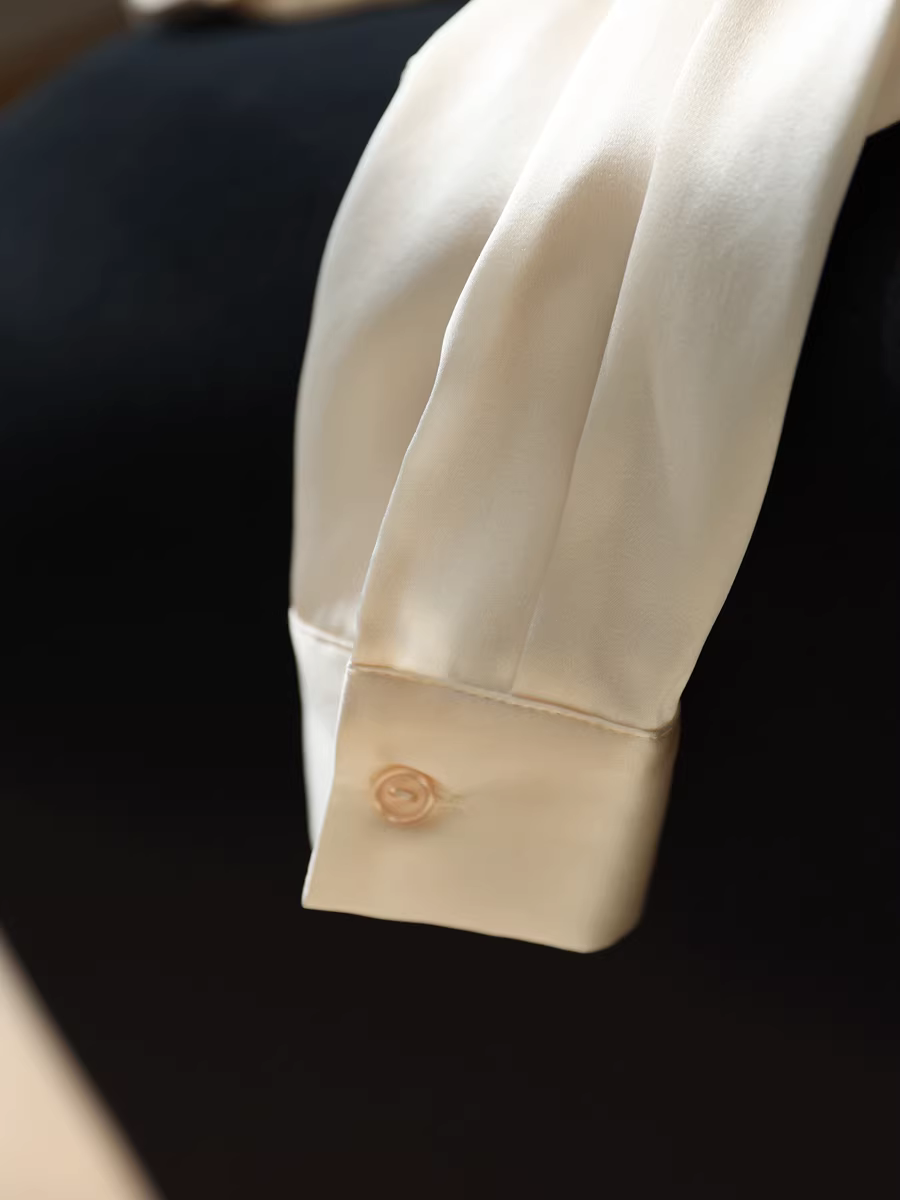 Áo sơ mi lụa nặng 19mm, chất liệu lụa tơ tằm bóng mượt cao cấp, kiểu cổ đứng, màu trơn, dành cho nữ mùa thu.