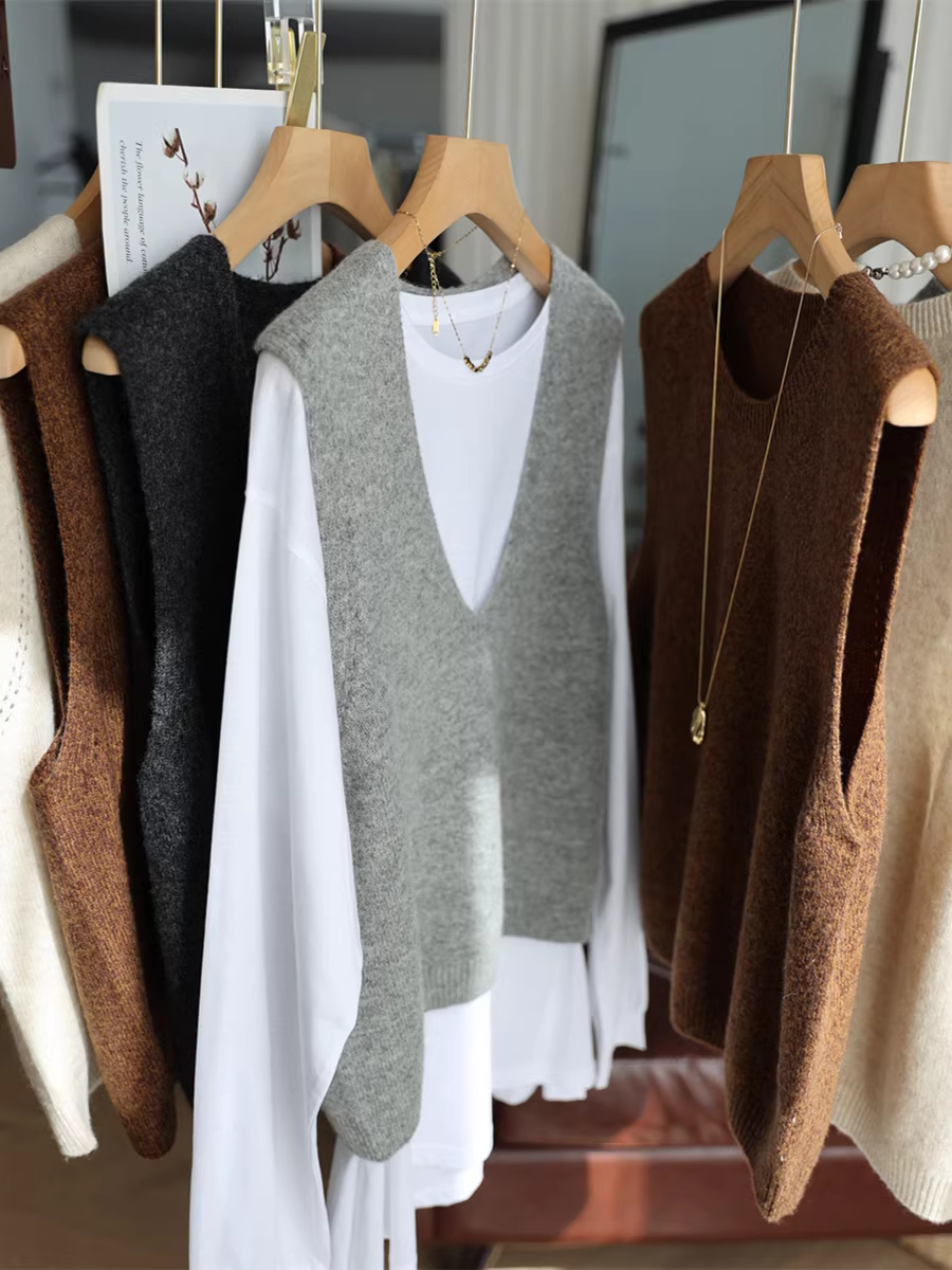 Ưu đãi đặc biệt đầu thu~ Áo len dệt kim cổ chữ V 100% len merino dành cho nữ, dáng rộng, tôn dáng, hoàn hảo để phối lớp