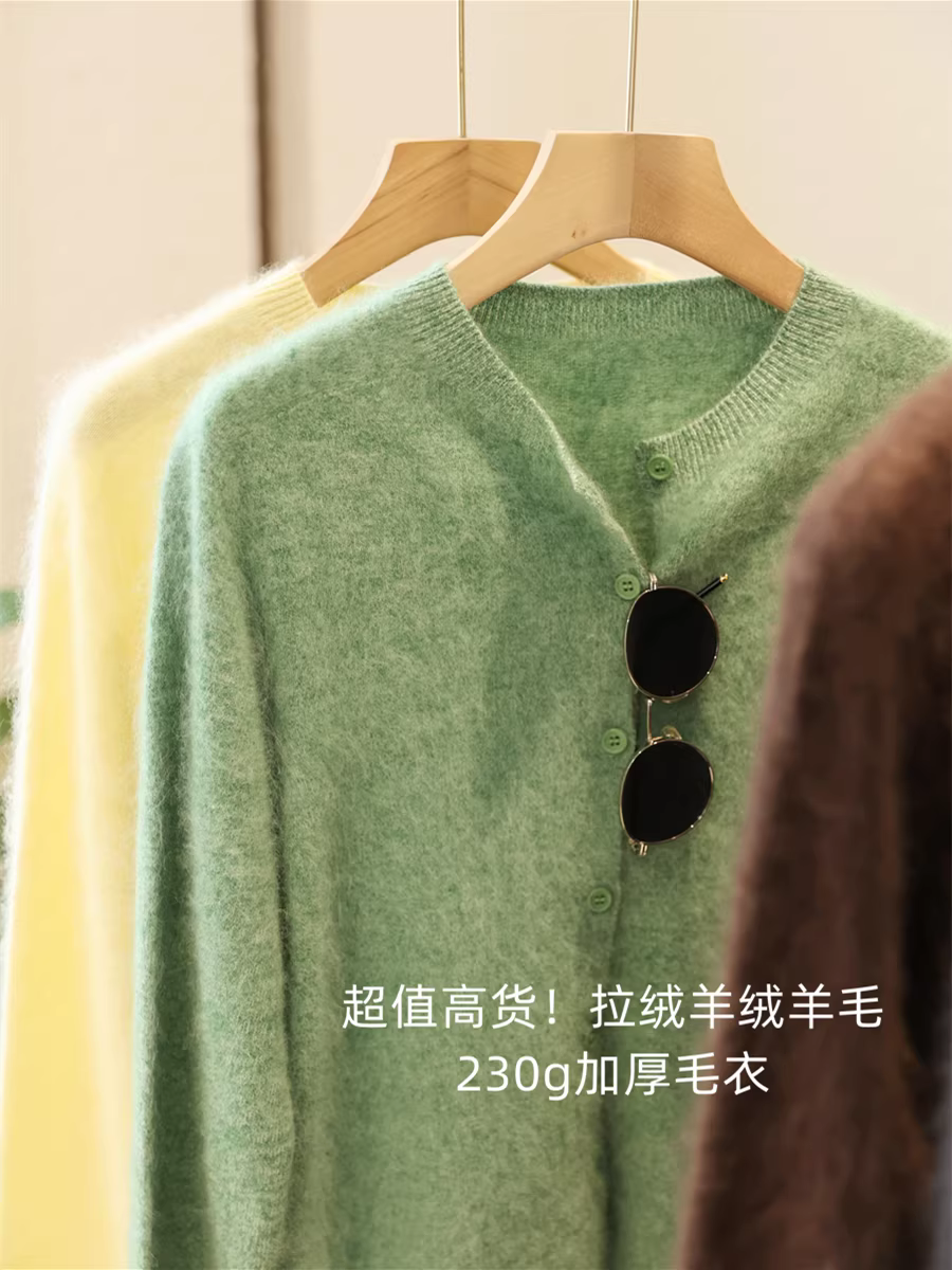 Hàng chất lượng cao! Giá hời ngoài mùa! Áo len cashmere lót lông dày 230g, cổ tròn liền mạch, dành cho nữ, mùa thu đông.