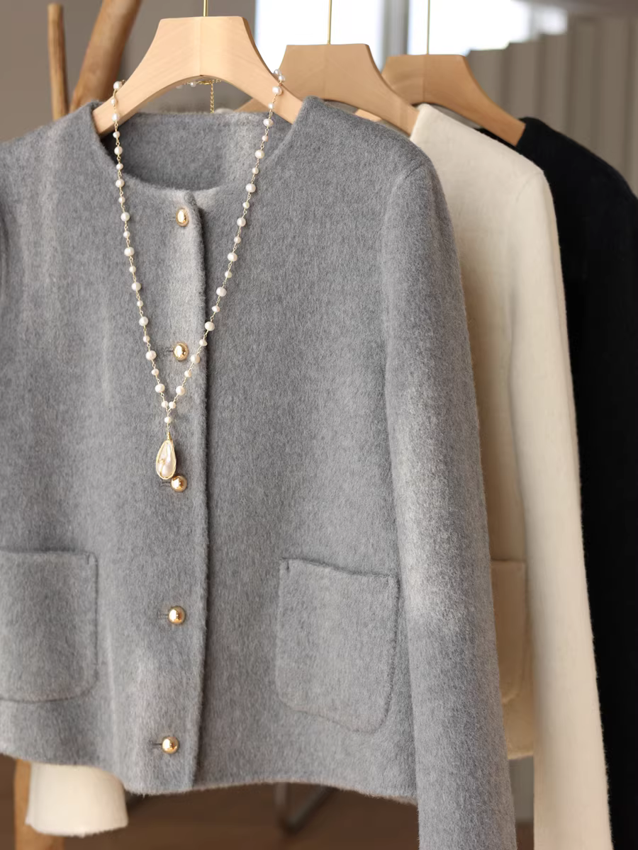 Những hạt đậu vàng nhỏ xinh! Áo khoác thủ công bằng vải len hai mặt, dáng rộng, tôn dáng, áo khoác ngắn dành cho phụ nữ nhỏ nhắn, phong cách mới đầu xuân.