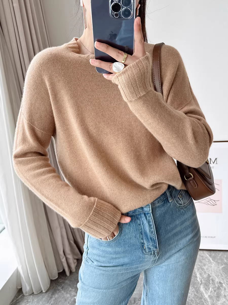 Giá cực tốt! Áo len cashmere cao cấp mùa thu đông 280g dày dặn ấm áp liền mạch cổ tròn dành cho nữ