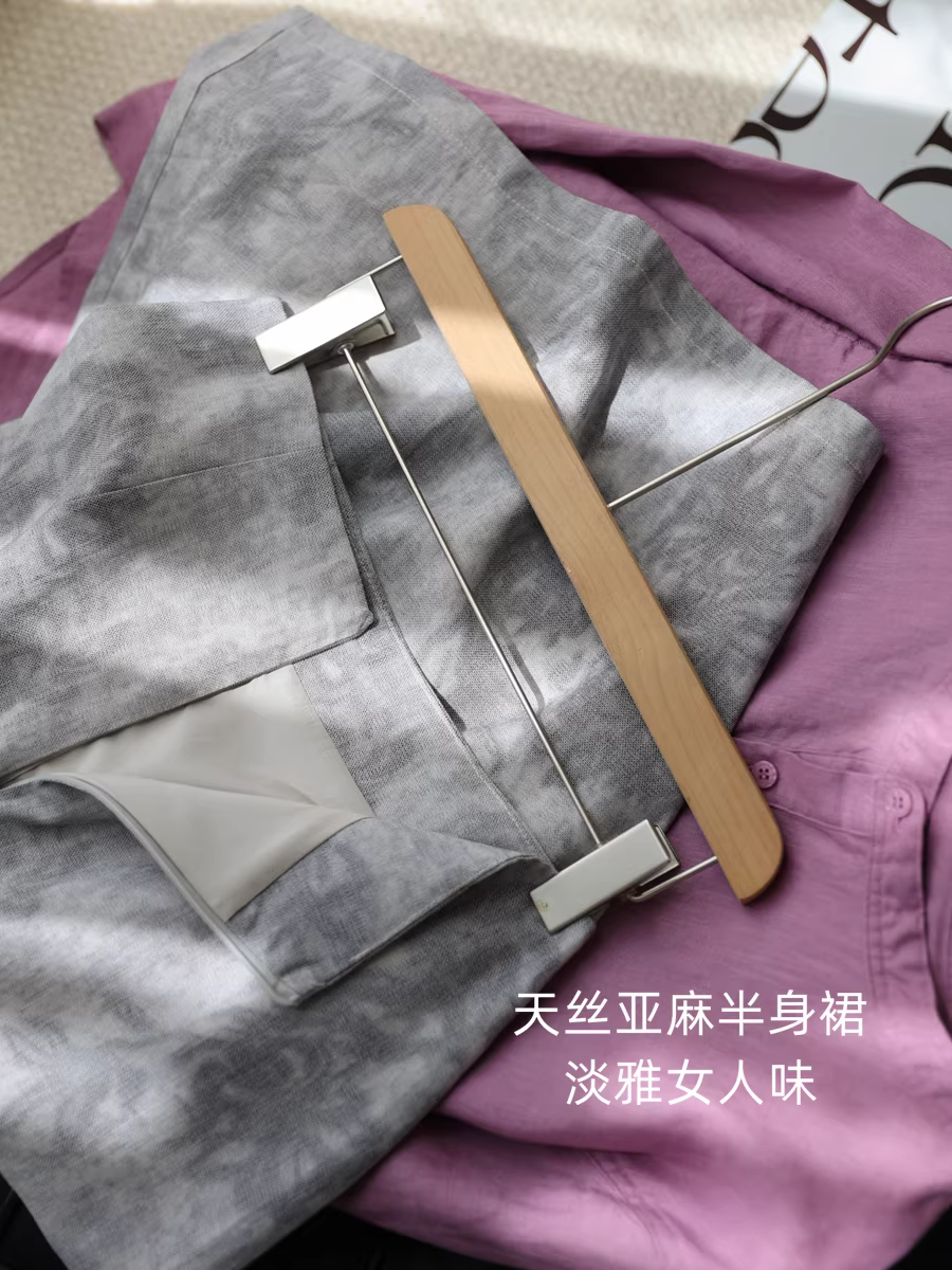 Váy linen Tencel in họa tiết gradient thanh lịch dành cho nữ, váy dáng chữ A xẻ tà mỏng nhẹ, lưng cao tôn dáng mùa hè