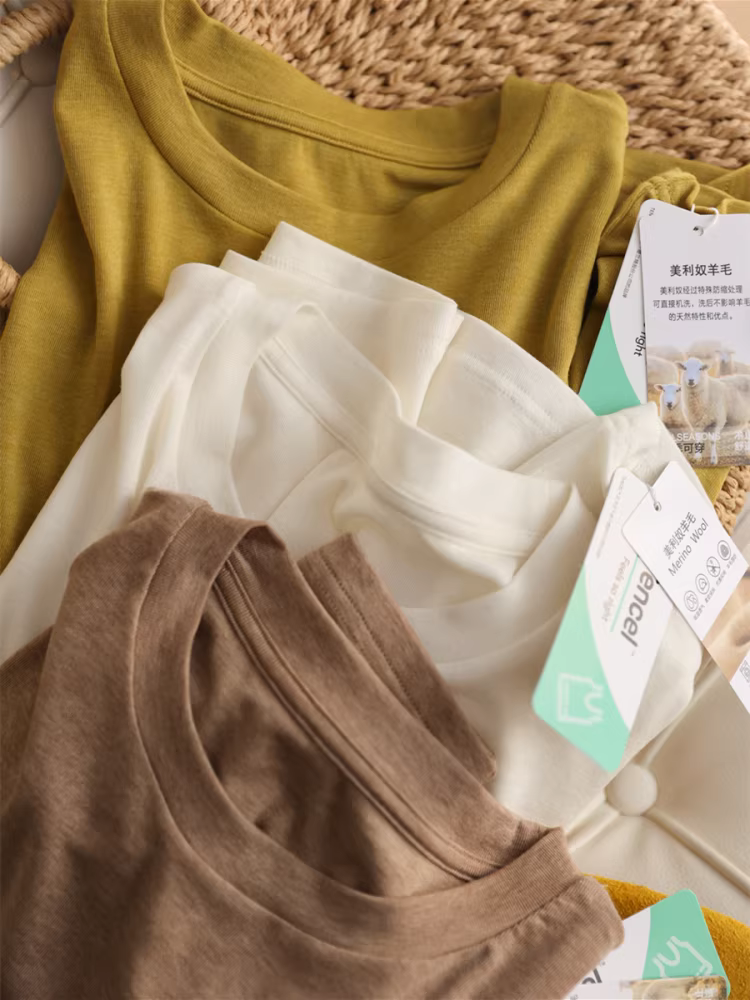 Siêu mềm mại! Áo thun ngắn tay bằng len merino siêu mịn Tencel 80 chiếc dành cho nữ, áo cổ tròn dáng rộng mùa hè.