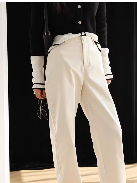 Chống nhăn, chất liệu cotton mềm mại, màu trắng và không trong suốt! Quần lưng cao vừa phải, dáng rộng, quần ống rộng tôn dáng, quần thường ngày dành cho nữ, mẫu mới cho mùa xuân.