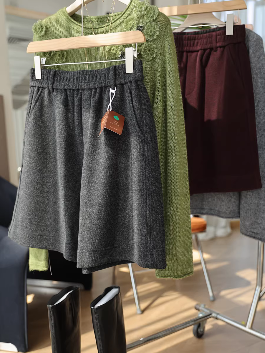 Quần dài trung bình bằng len acetate! Quần len dày phong cách dành cho nữ, quần ống rộng dáng thẳng rộng rãi mùa thu đông.