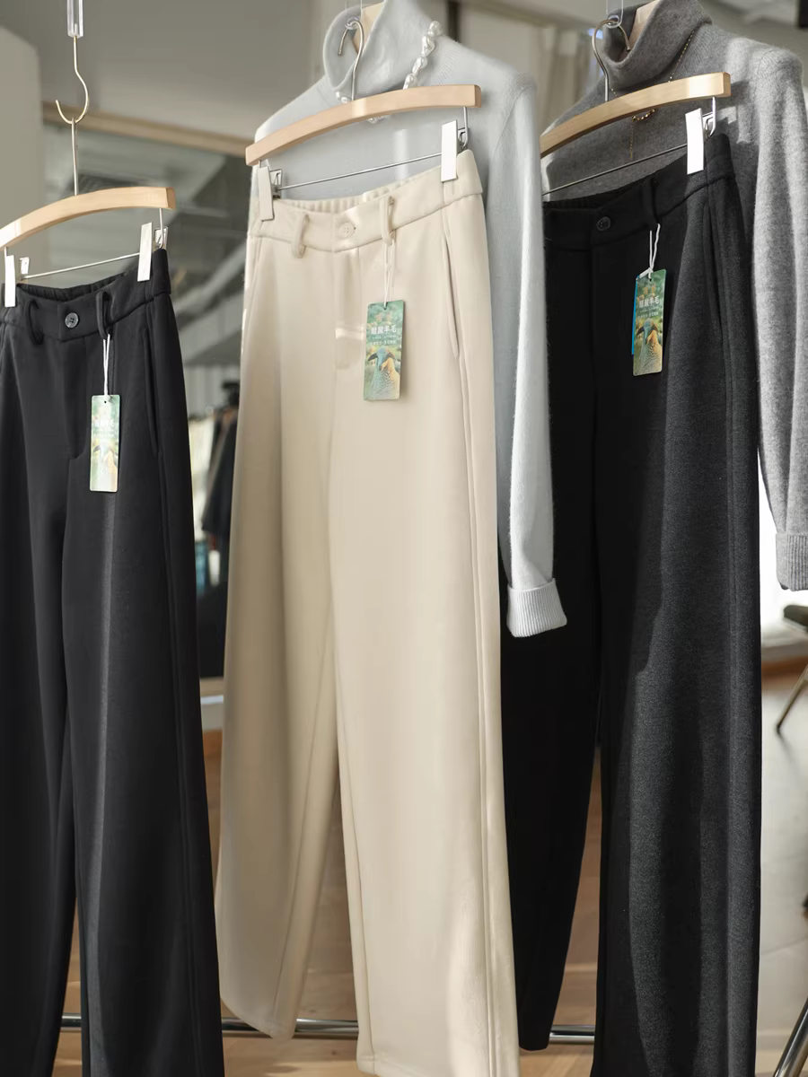 Quần ống đứng ôm dáng! Quần len acetate dày dặn giữ ấm mùa thu đông 720g dành cho nữ, quần công sở cạp cao.