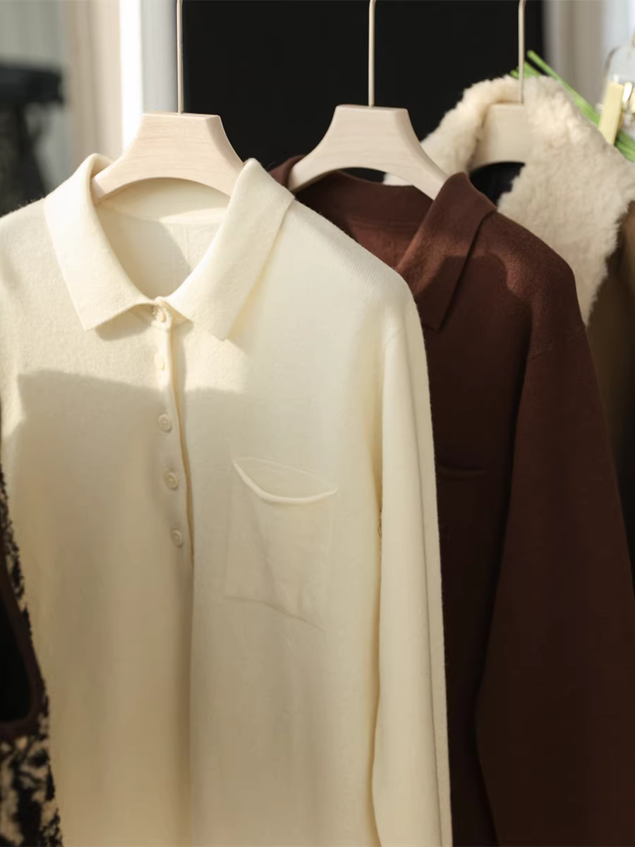 Áo len cao cấp 100% len, dày 280g, cổ trụ, có túi, dáng rộng, chất liệu dệt kim dành cho nữ, mùa thu đông