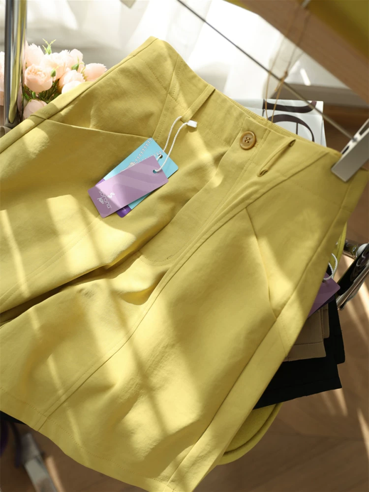 Quần short Sorona mát mẻ! Không cần là ủi, chống nhăn, thiết kế phân đoạn ba chiều, quần suông dáng chữ A cạp cao tôn dáng, dành cho nữ mùa hè.