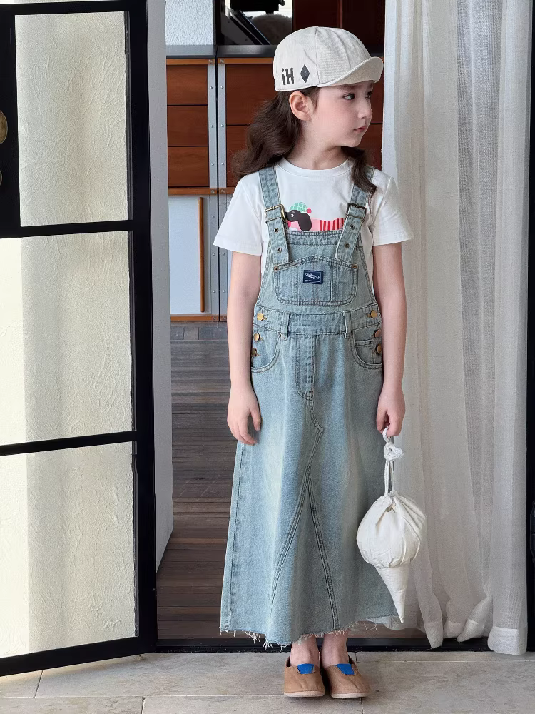 Váy denim có dây đeo cho bé gái váy dài 25 mùa hè sành điệu cho trẻ lớn váy dáng rộng kiểu dáng giản dị phong cách đi học