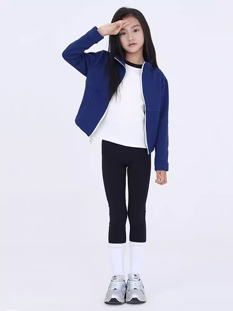 Áo khoác thể thao có khóa kéo đôi màu xanh hải quân dành cho bé gái 2025 áo khoác thường ngày kiểu mới mùa xuân thu dành cho trẻ lớn hơn Áo thể thao trẻ em