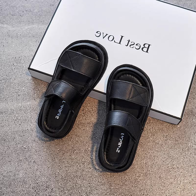 Dép da thật trẻ em mùa hè 2025 kiểu mới, dép bé trai đế mềm chống trơn, mũi kín bảo vệ ngón chân, giày trẻ em, giày đi biển cho bé gái