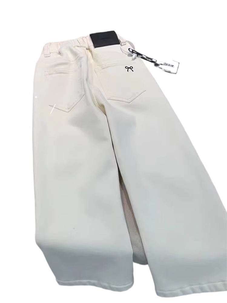 Quần jean lót lông cừu cho bé gái, quần ống đứng dày dặn mới cho mùa thu đông dành cho trẻ lớn, quần ống rộng hẹp cho trẻ em.