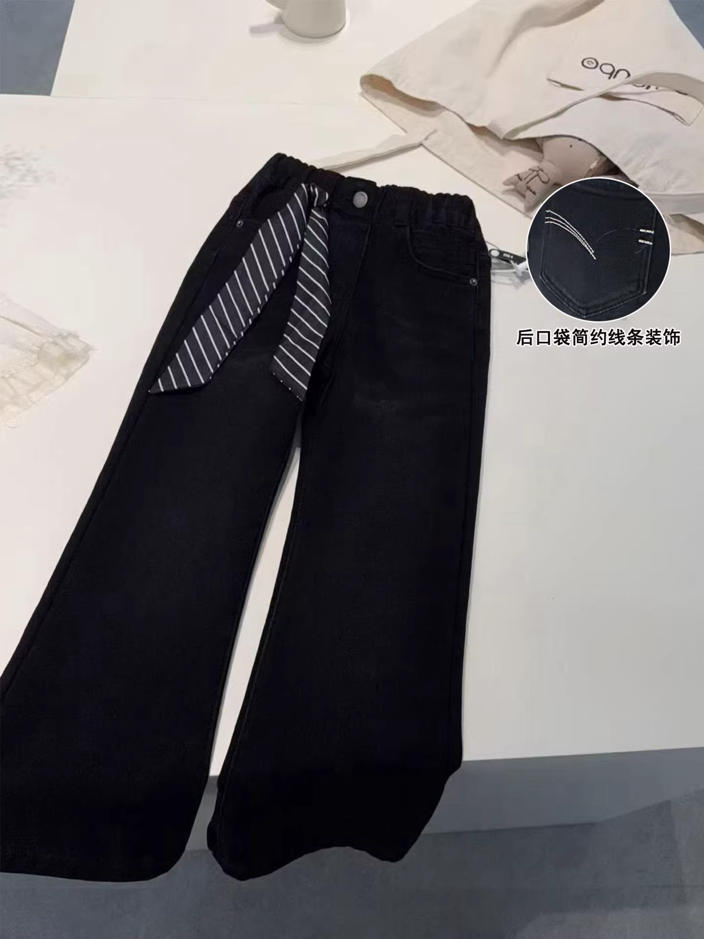 Quần jeans ống loe lót lông phong cách Hàn Quốc dành cho bé gái, kiểu dáng mới mùa đông 2025, quần ôm dáng thuốc lá dành cho trẻ lớn hơn, quần ống loe trẻ em