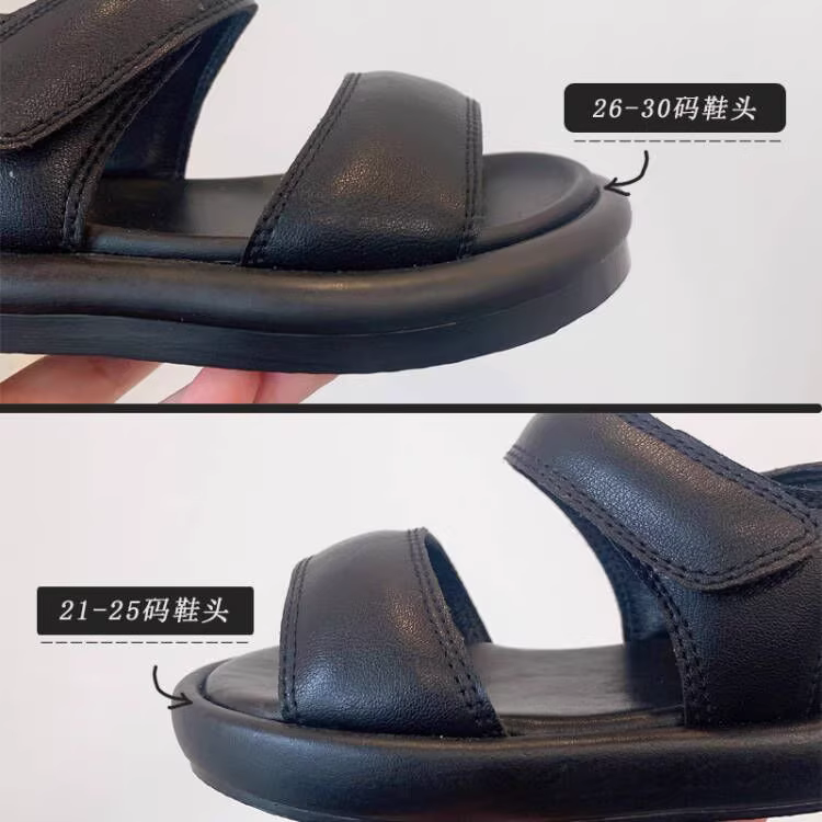 Dép da thật cho bé gái mùa hè 2025 kiểu Hàn Quốc mới, giày đi biển đế mềm cho bé trai, giày La Mã hở mũi cho bé