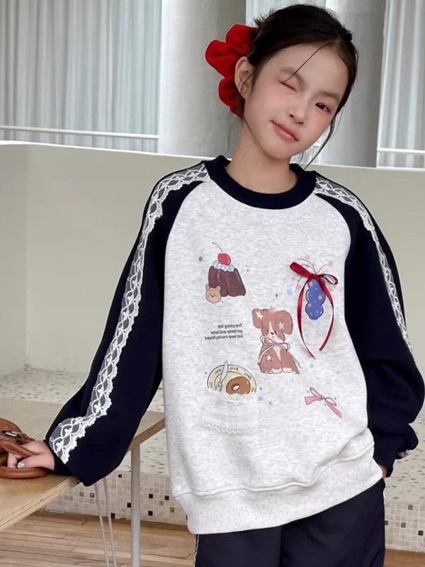 Áo nỉ lông cừu dành cho nữ, kiểu dáng rộng rãi phong cách Hàn Quốc, tích hợp lông cừu, áo khoác thường ngày mùa thu đông, áo thể thao cho trẻ lớn, áo lót cho trẻ em.