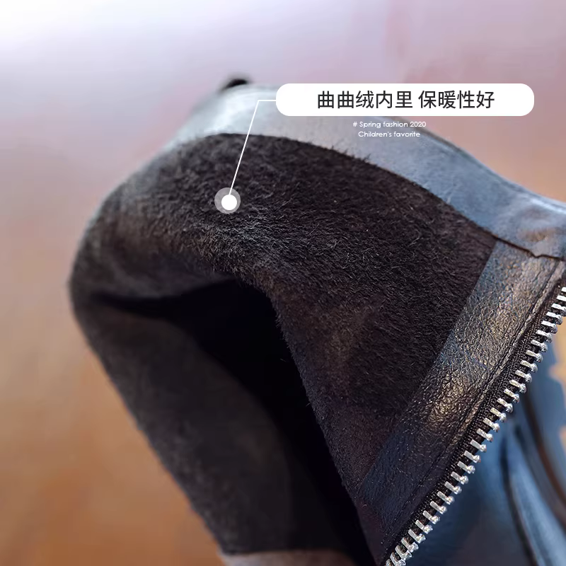 Giày bốt da thật đến giữa bắp chân cho bé gái 2025, mẫu mới xuân thu, giày cao cổ lót lông giữ ấm cho bé gái, giày mùa đông bé gái, giày bông đôi