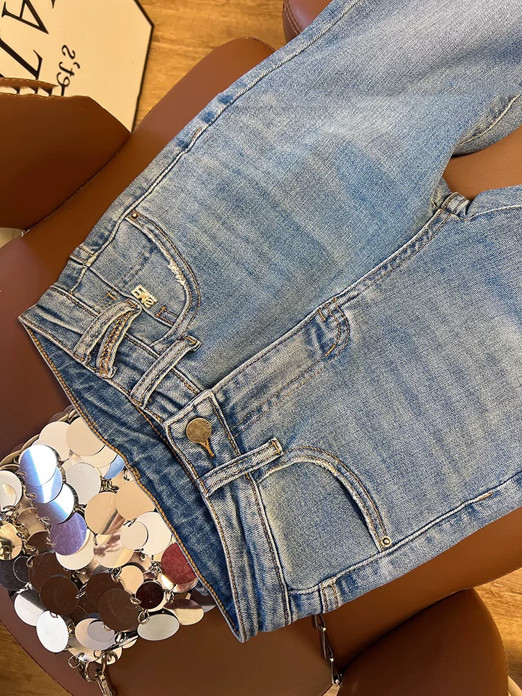 Quần jeans loe kiểu Hồng Kông tôn dáng cho bé gái, mùa xuân/hè 2025, quần dài suông, chất liệu cao cấp, cạp cao, thời trang dành cho trẻ lớn