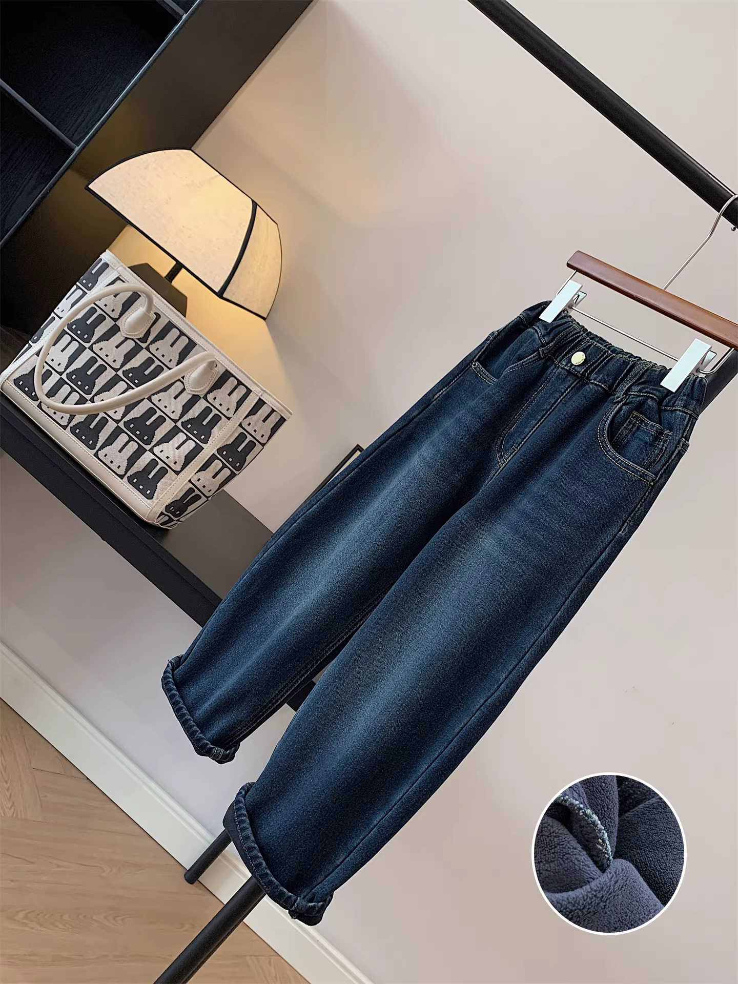 Quần jean lót lông cừu cho bé trai và bé gái, phong cách thu đông, quần ống thẳng thông thường cho trẻ em, quần kiểu bố nhỏ nhắn