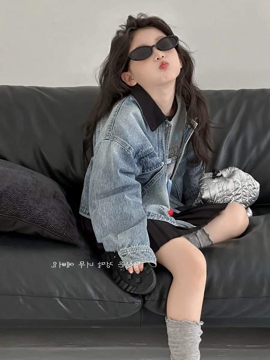 Quần áo trẻ em phong cách Hàn Quốc áo khoác denim bé gái áo khoác mùa thu áo khoác dài tay sành điệu cho bé gái quần áo trẻ em bé trai hợp thời trang