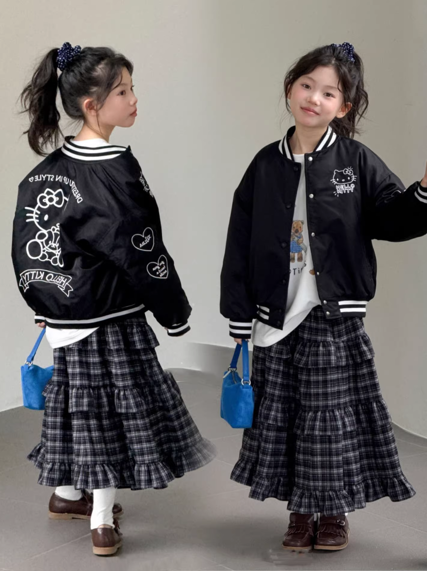 Áo khoác cotton thêu cho bé gái, áo dài tay hình mèo Kitty dễ thương thường ngày mùa thu đông, dáng rộng và hợp thời trang