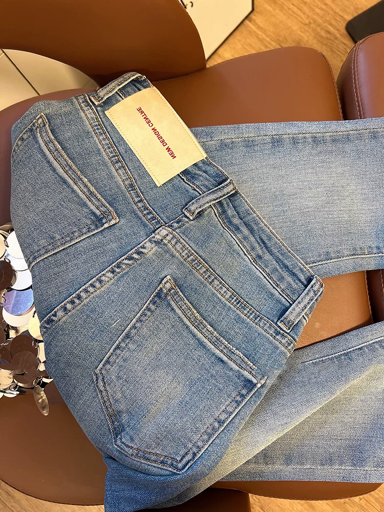 Quần jeans loe kiểu Hồng Kông tôn dáng cho bé gái, mùa xuân/hè 2025, quần dài suông, chất liệu cao cấp, cạp cao, thời trang dành cho trẻ lớn