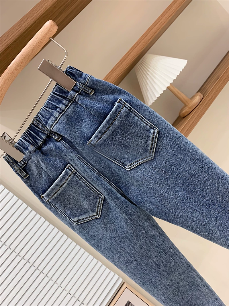 Quần jeans thun bé gái thu đông 2025 kiểu mới, quần bút chì ôm dáng cao cấp, chất liệu lót lông mềm mại, thời trang
