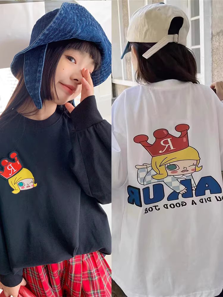 Áo thun dài tay bé gái xuân thu 2025 kiểu Hàn Quốc in chữ, áo thun cotton nguyên chất cho bé trai