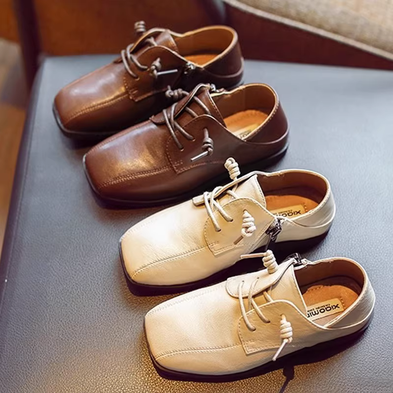 Giày da trẻ em, giày công chúa da thật cho bé gái, giày đơn thời trang xuân thu 2025 mới, giày đế mềm phong cách Anh cho bé trai
