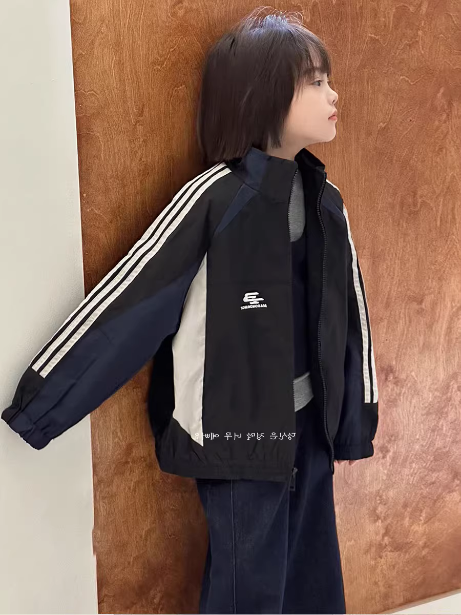 Áo khoác thể thao có cổ đứng, quần áo trẻ em mùa thu cho bé trai và bé gái, áo gió thời trang, áo dáng rộng hợp thời trang.
