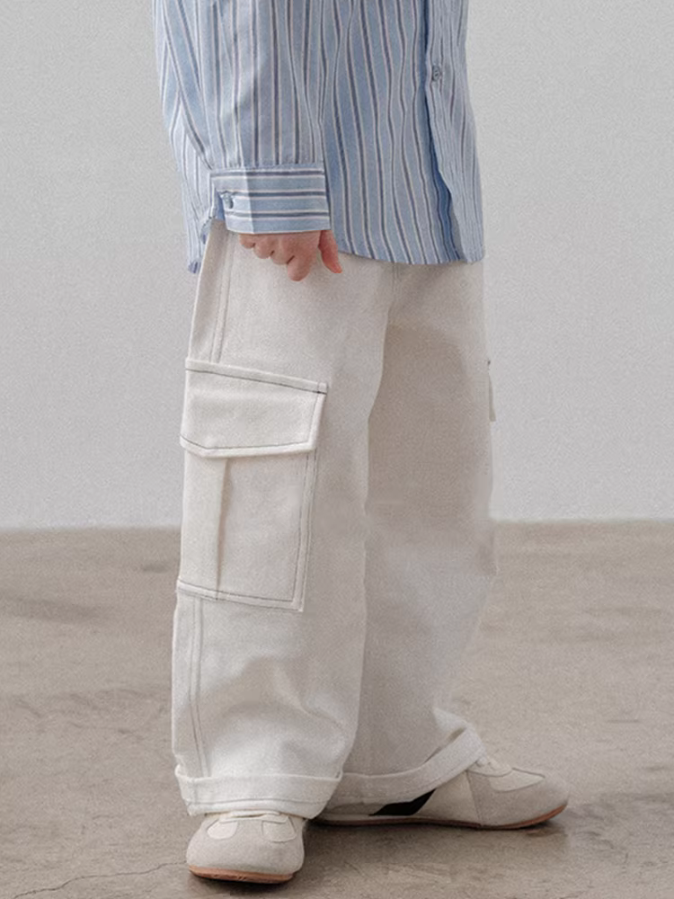 Quần cargo bé gái thu đông 2025 kiểu mới, quần trẻ em đa năng, quần suông rộng dành cho trẻ lớn, trang phục mẹ và bé