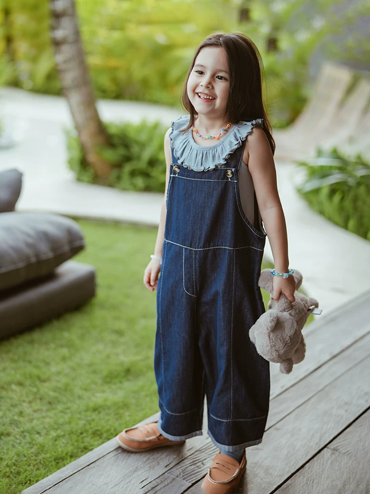 Quần yếm denim retro nữ xuân thu 2025 kiểu Hàn Quốc mới, quần dài xu hướng thời trang cho trẻ lớn, dáng thẳng
