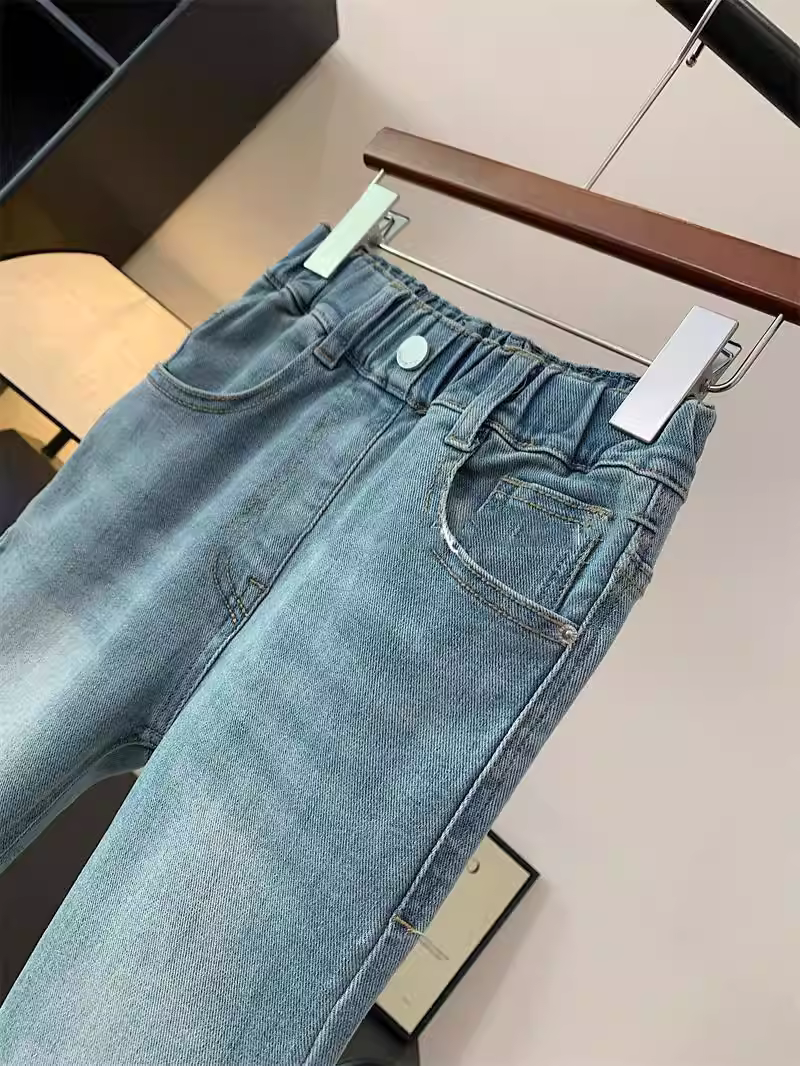 Quần jean loe nữ trẻ em, quần dài suông lưng cao, dáng rộng, tôn dáng, mặc thường ngày, mùa xuân hè