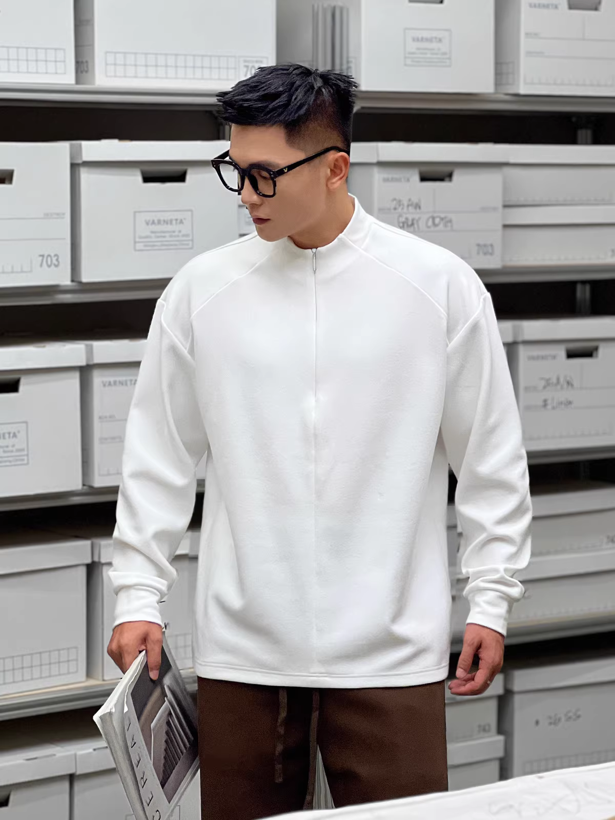 Trang phục số 22 dành cho mùa thu đông, áo thun dài tay nửa khóa kéo, lớp trong bằng nhung Đức giữ nhiệt nhanh, lớp lót nam