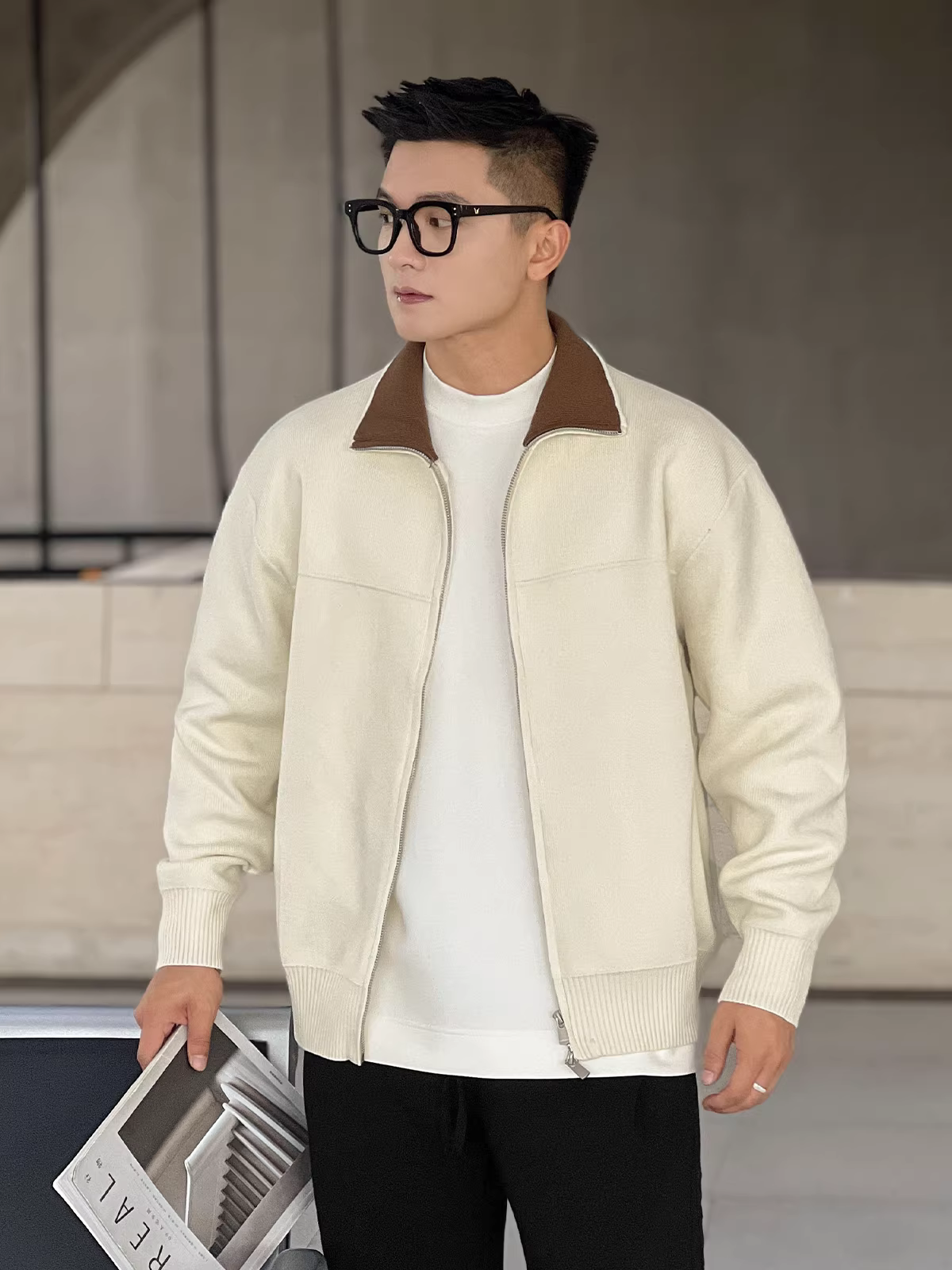 Áo cardigan sành điệu số 22 có cổ đứng, áo len dệt kim dành cho nam, mùa thu đông, áo khoác len vừa vặn, mát mẻ và sạch sẽ.