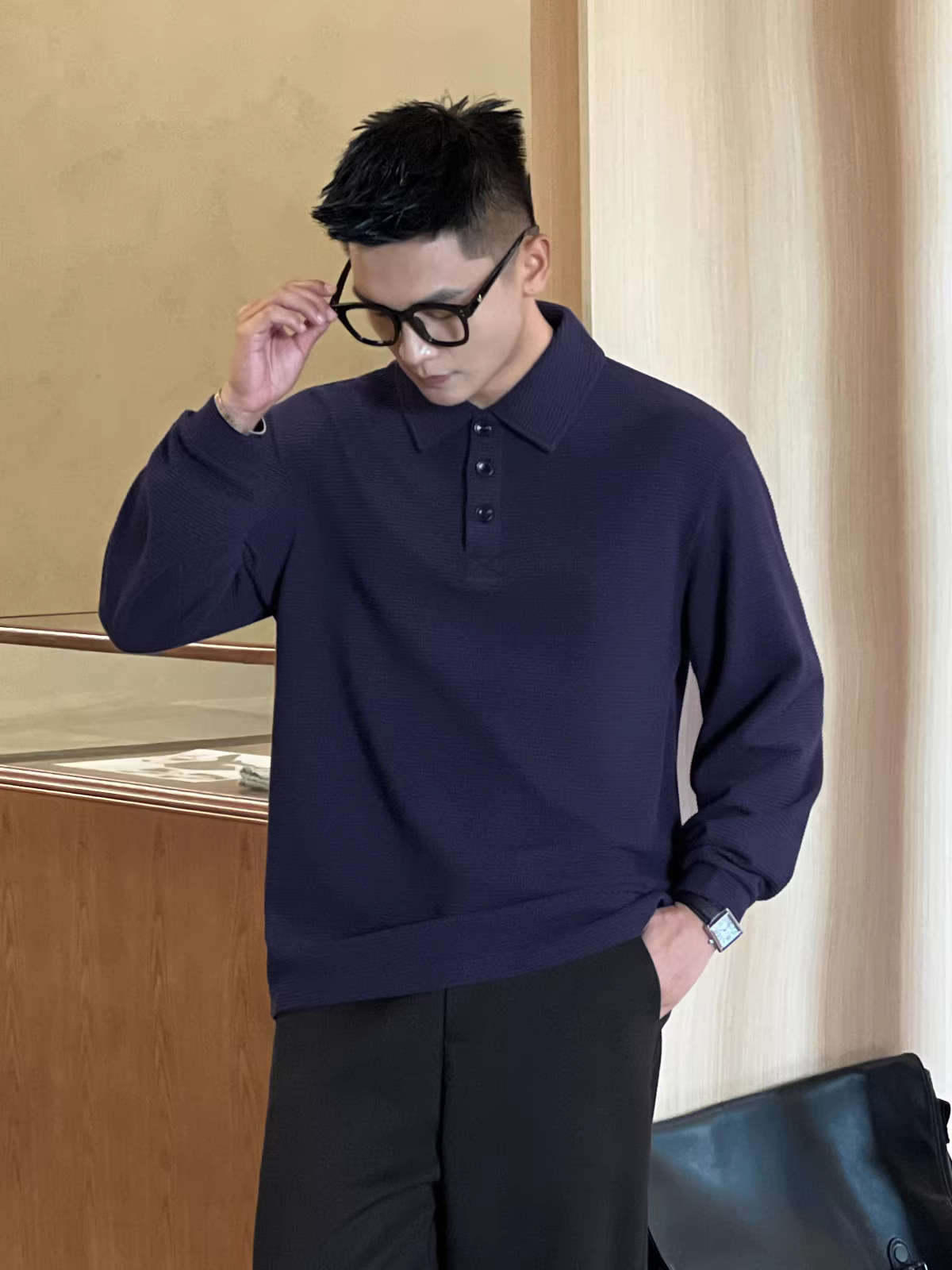 Áo Polo Nam Phong Cách Old Money Số 22, Thu Đông, Áo Lót Tay Dài Cao Cấp Có Họa Tiết Trên Cổ Áo.