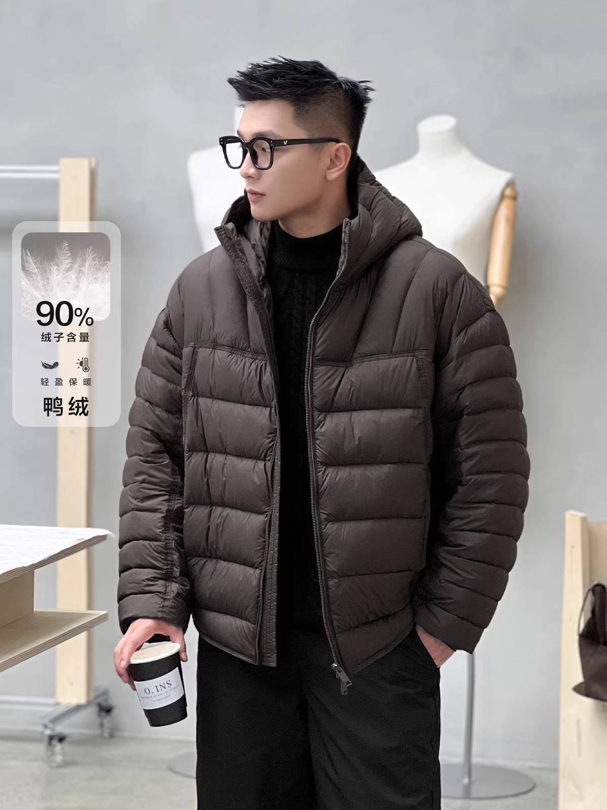 Số 22 mặc áo khoác có mũ trùm đầu bằng lông vịt trắng tiêu chuẩn quốc gia mới 90, áo khoác ấm áp, áo thường ngày mùa đông dành cho nam.