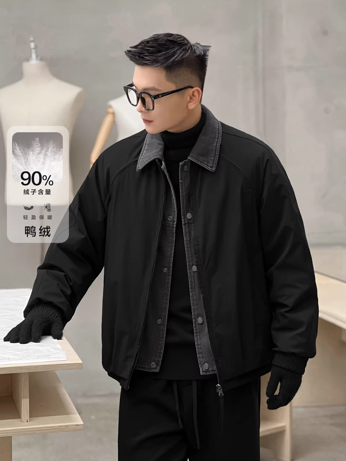 Áo khoác lông vũ giả hai lớp mùa đông số 22, 90% lông vịt, dành cho nam, kiểu dáng cổ áo khoác cao cấp phong cách Barn.