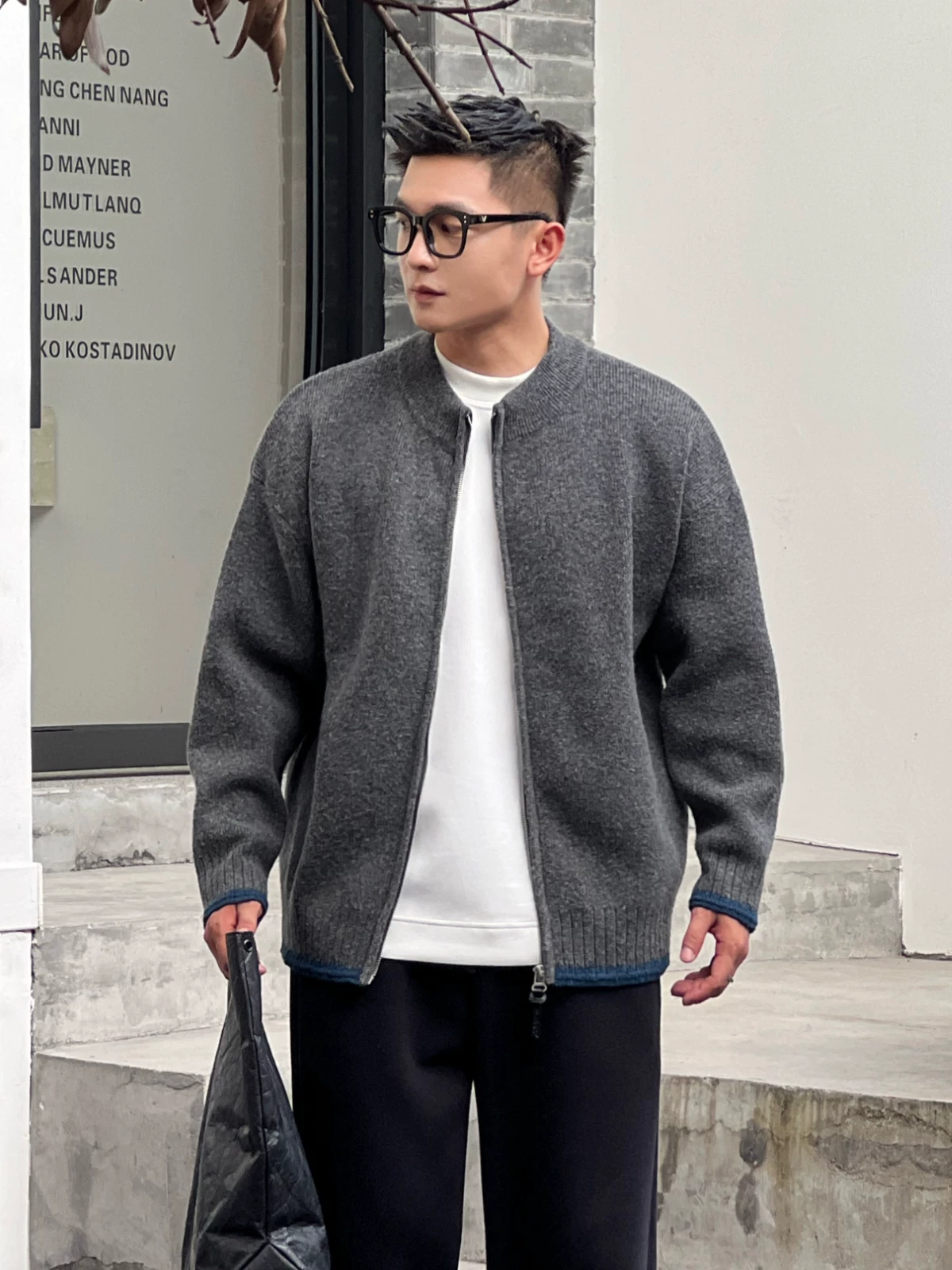 Số 22 mặc áo len cardigan cao cấp dành cho nam trong mùa thu đông, áo dệt kim dáng rộng phong cách giản dị, thoải mái